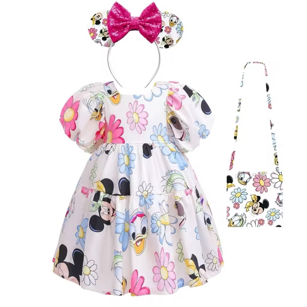 Birthday dress, Disney dress Minnie and Mickey dress with Mickey ears and bag